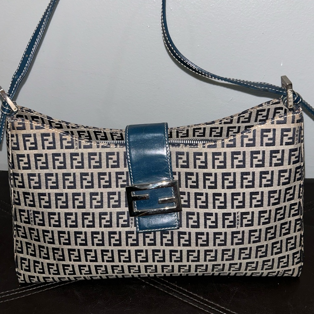 Fendi Blue and Black Shoulder Bag with Iconic Design